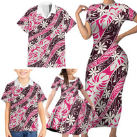 Tarona Tahiti Tiare Monstera Family Matching Short Sleeve Bodycon Dress and Hawaiian Shirt Polynesian Pattern Curve Style LT01 - Polynesian Pride