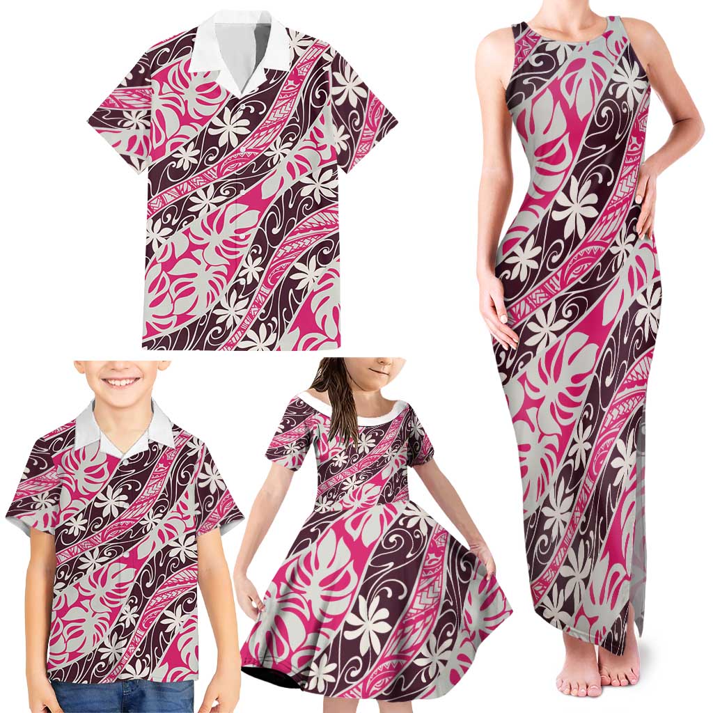 Tarona Tahiti Tiare Monstera Family Matching Tank Maxi Dress and Hawaiian Shirt Polynesian Pattern Curve Style - Polynesian Pride