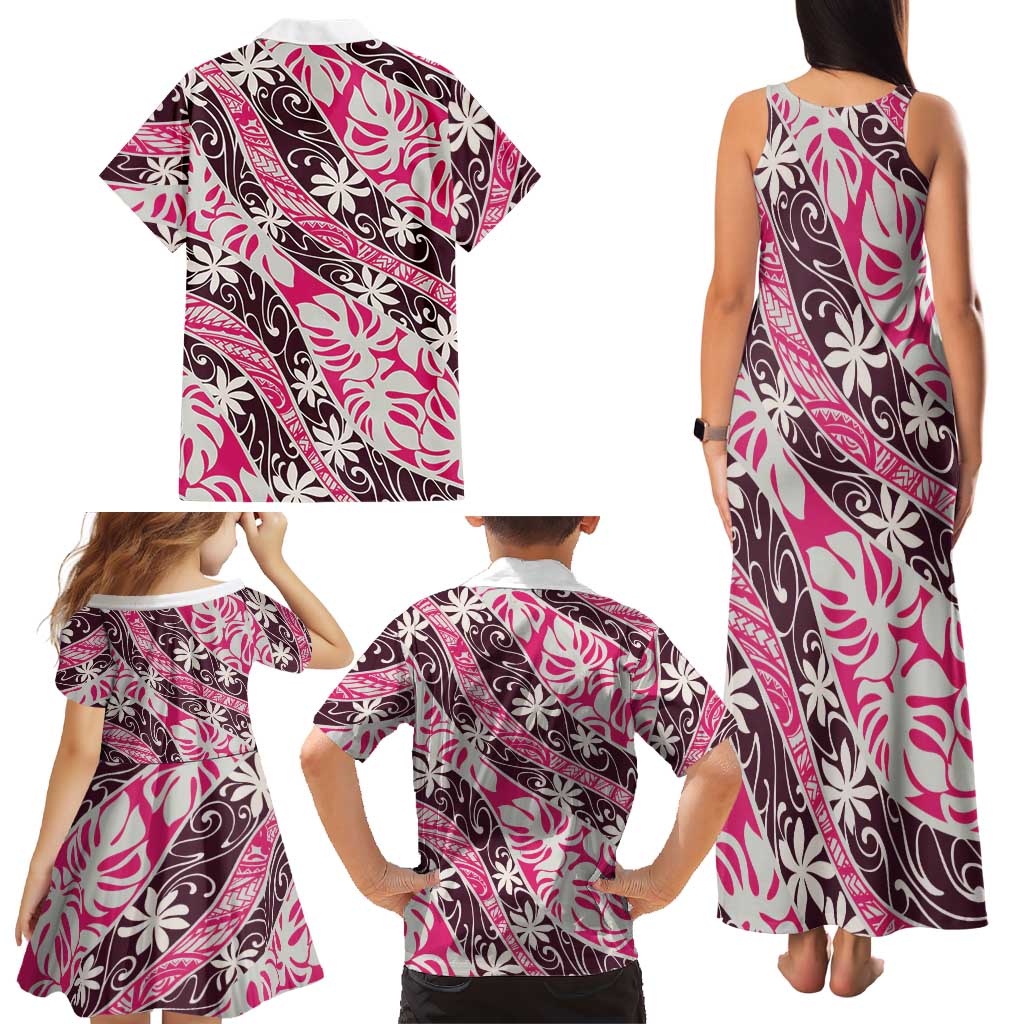 Tarona Tahiti Tiare Monstera Family Matching Tank Maxi Dress and Hawaiian Shirt Polynesian Pattern Curve Style LT01 - Polynesian Pride