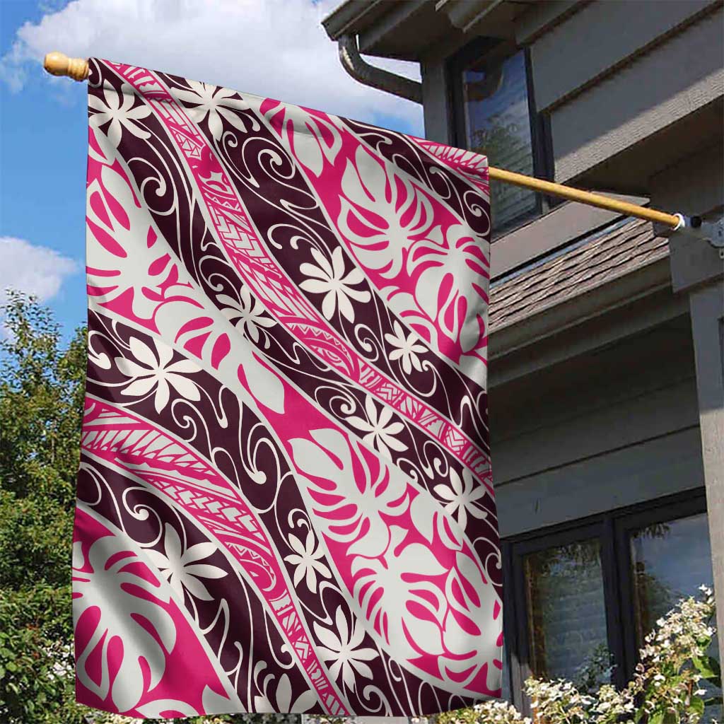 Tarona Tahiti Tiare Monstera Garden Flag Polynesian Pattern Curve Style - Polynesian Pride