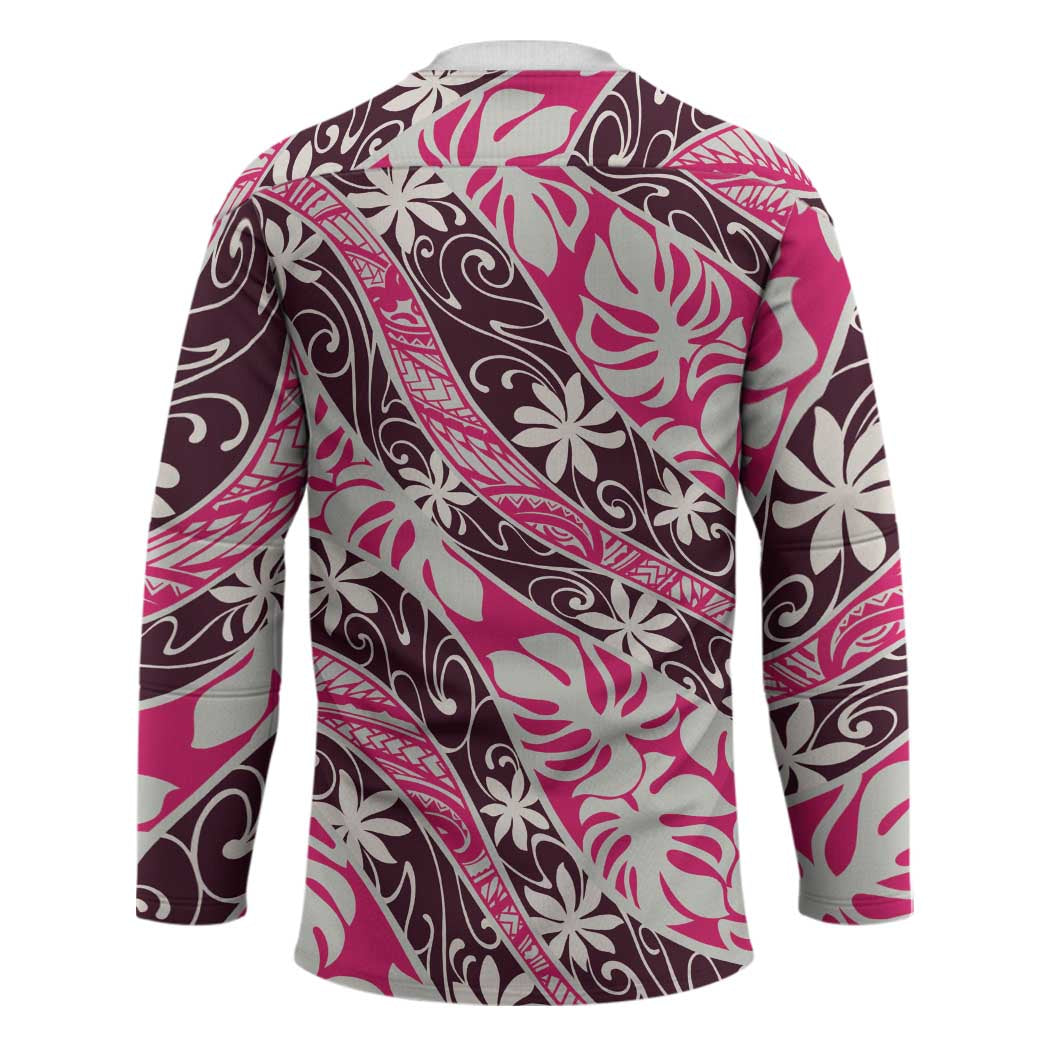 Tarona Tahiti Tiare Monstera Hockey Jersey Polynesian Pattern Curve Style - Polynesian Pride