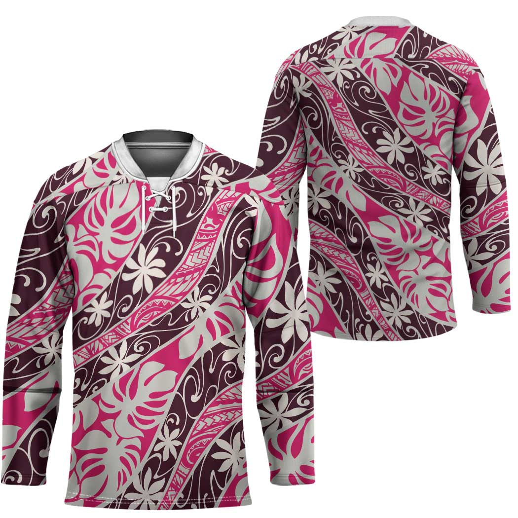 Tarona Tahiti Tiare Monstera Hockey Jersey Polynesian Pattern Curve Style - Polynesian Pride