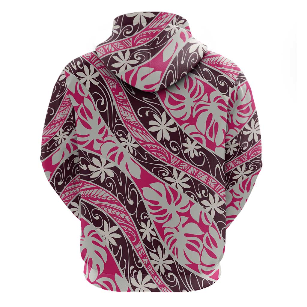 Tarona Tahiti Tiare Monstera Hoodie Polynesian Pattern Curve Style - Polynesian Pride