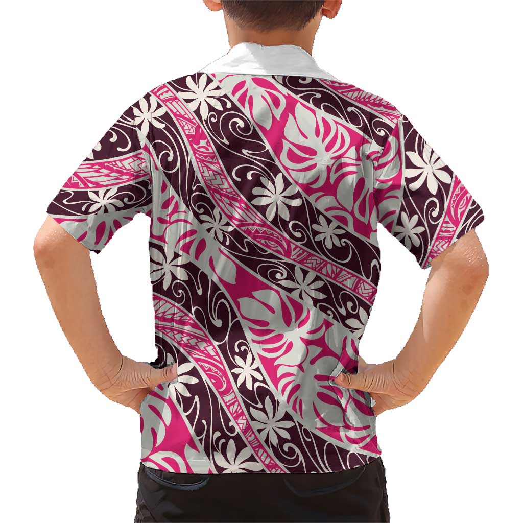 Tarona Tahiti Tiare Monstera Kid Hawaiian Shirt Polynesian Pattern Curve Style - Polynesian Pride