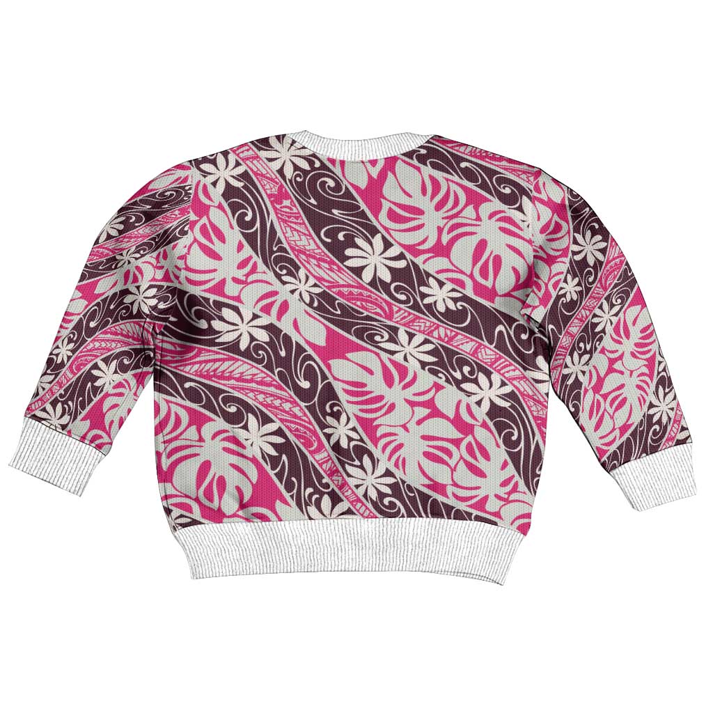 Tarona Tahiti Tiare Monstera Kid Ugly Christmas Sweater Polynesian Pattern Curve Style - Polynesian Pride