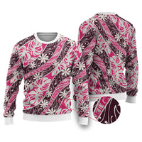 Tarona Tahiti Tiare Monstera Ugly Christmas Sweater Polynesian Pattern Curve Style - Polynesian Pride