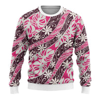 Tarona Tahiti Tiare Monstera Ugly Christmas Sweater Polynesian Pattern Curve Style - Polynesian Pride