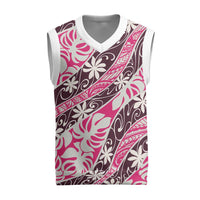 Tarona Tahiti Tiare Monstera Christmas Knitted V-Neck Vest Polynesian Pattern Curve Style LT01 Pink - Polynesian Pride