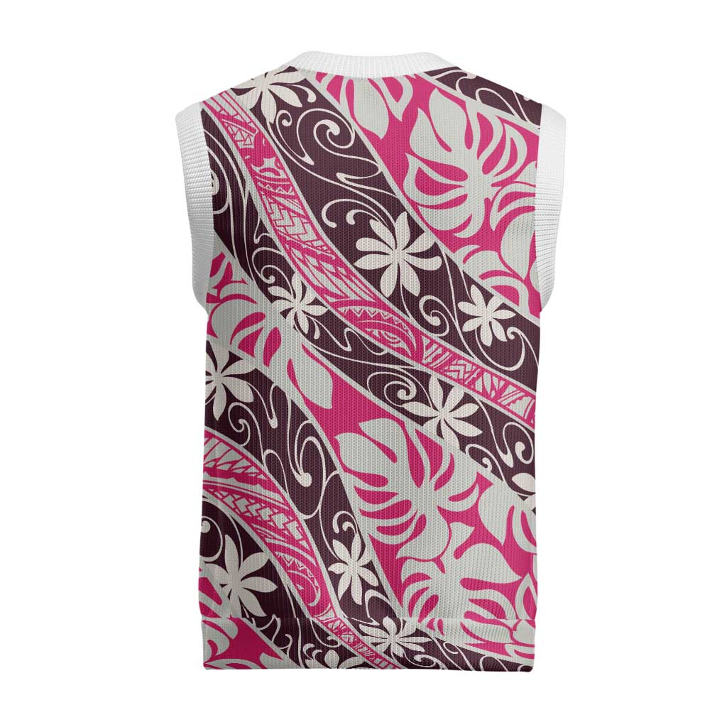 Tarona Tahiti Tiare Monstera Christmas Knitted V-Neck Vest Polynesian Pattern Curve Style LT01 - Polynesian Pride