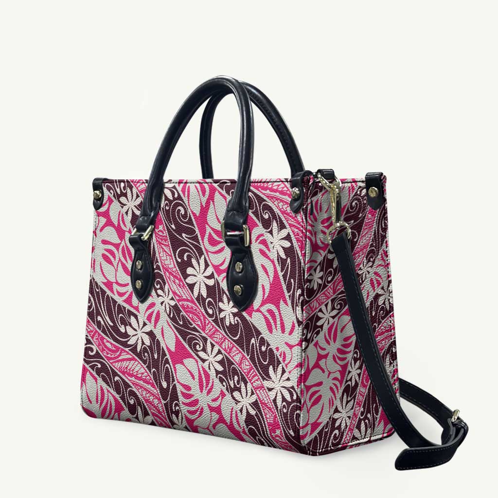 Tarona Tahiti Tiare Monstera Leather Bag Polynesian Pattern Curve Style - Polynesian Pride