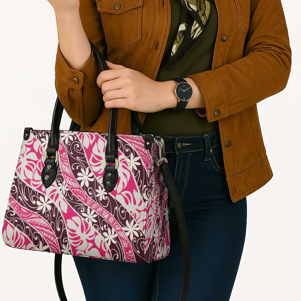 Tarona Tahiti Tiare Monstera Leather Bag Polynesian Pattern Curve Style - Polynesian Pride