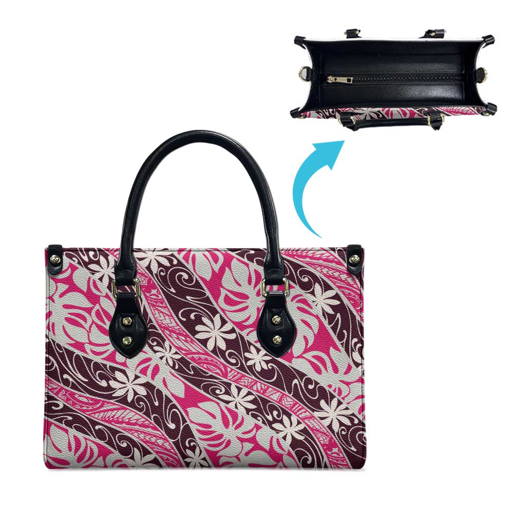Tarona Tahiti Tiare Monstera Leather Bag Polynesian Pattern Curve Style - Polynesian Pride