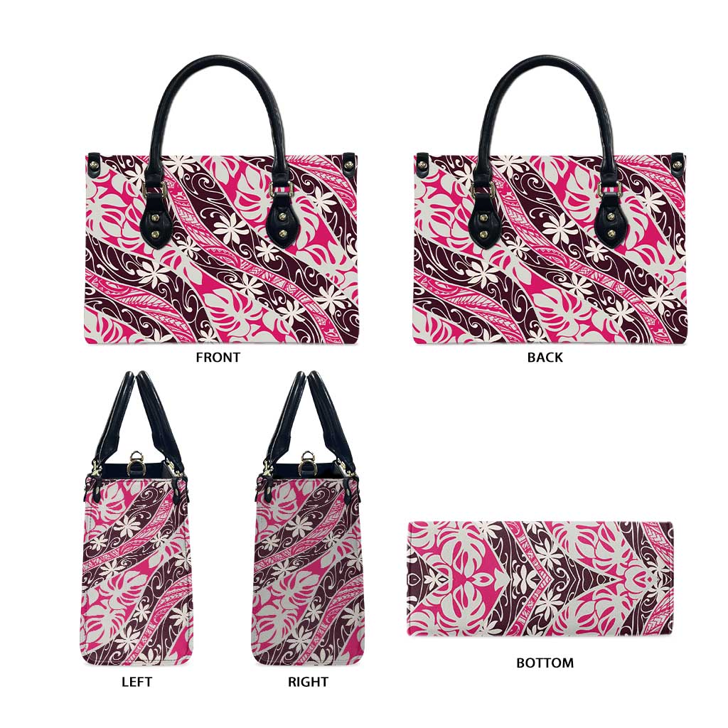 Tarona Tahiti Tiare Monstera Leather Bag Polynesian Pattern Curve Style - Polynesian Pride