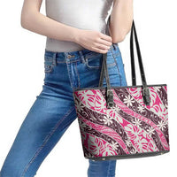 Tarona Tahiti Tiare Monstera Leather Tote Bag Polynesian Pattern Curve Style - Polynesian Pride