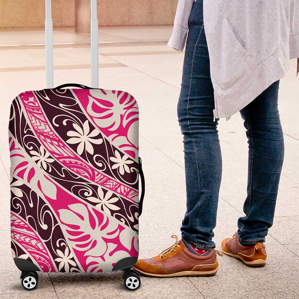 Tarona Tahiti Tiare Monstera Luggage Cover Polynesian Pattern Curve Style - Polynesian Pride