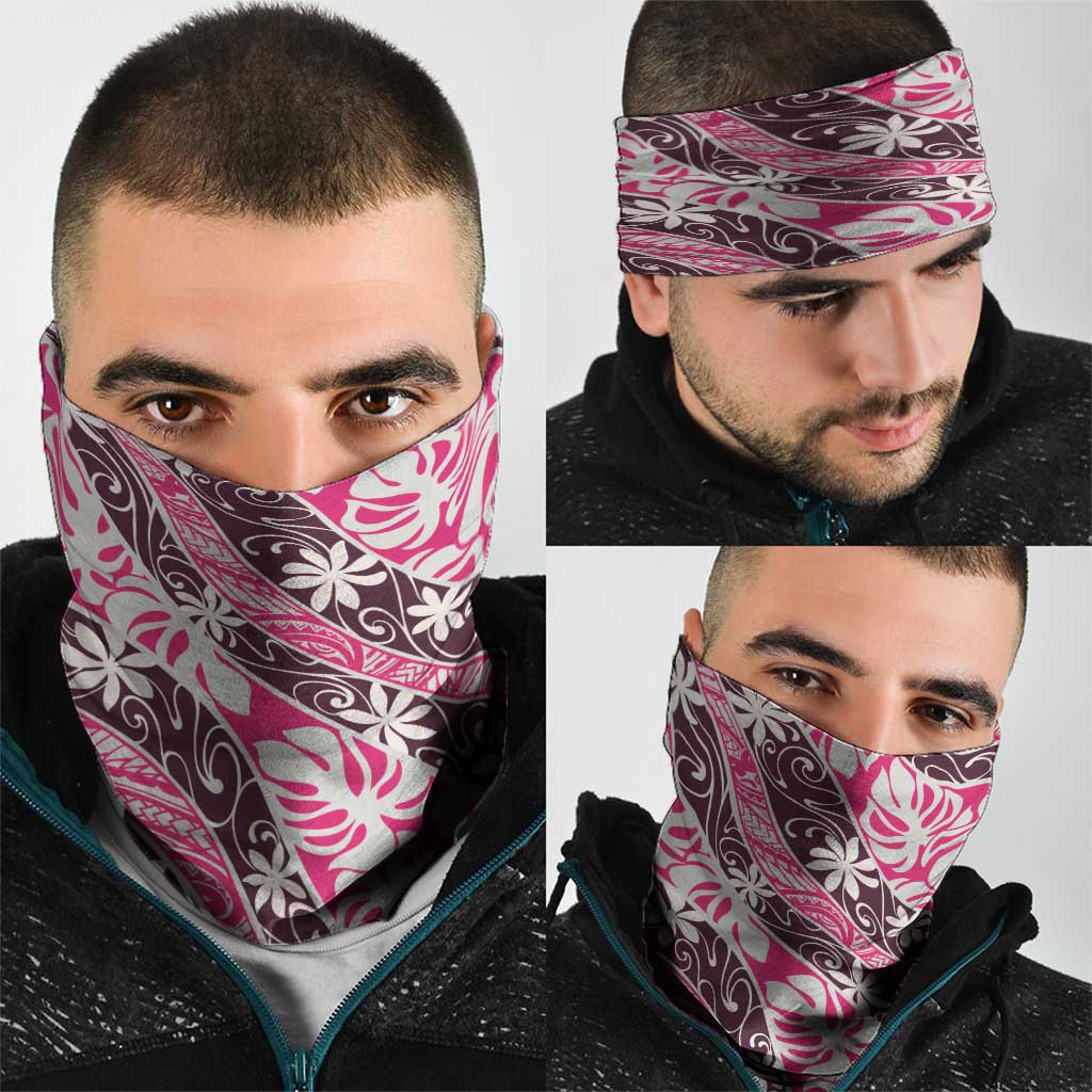 Tarona Tahiti Tiare Monstera Neck Gaiter Polynesian Pattern Curve Style - Polynesian Pride
