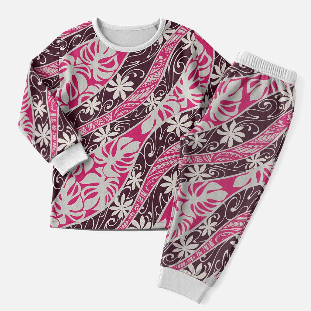 Tarona Tahiti Tiare Monstera Christmas Pajama Set Polynesian Pattern Curve Style - Polynesian Pride