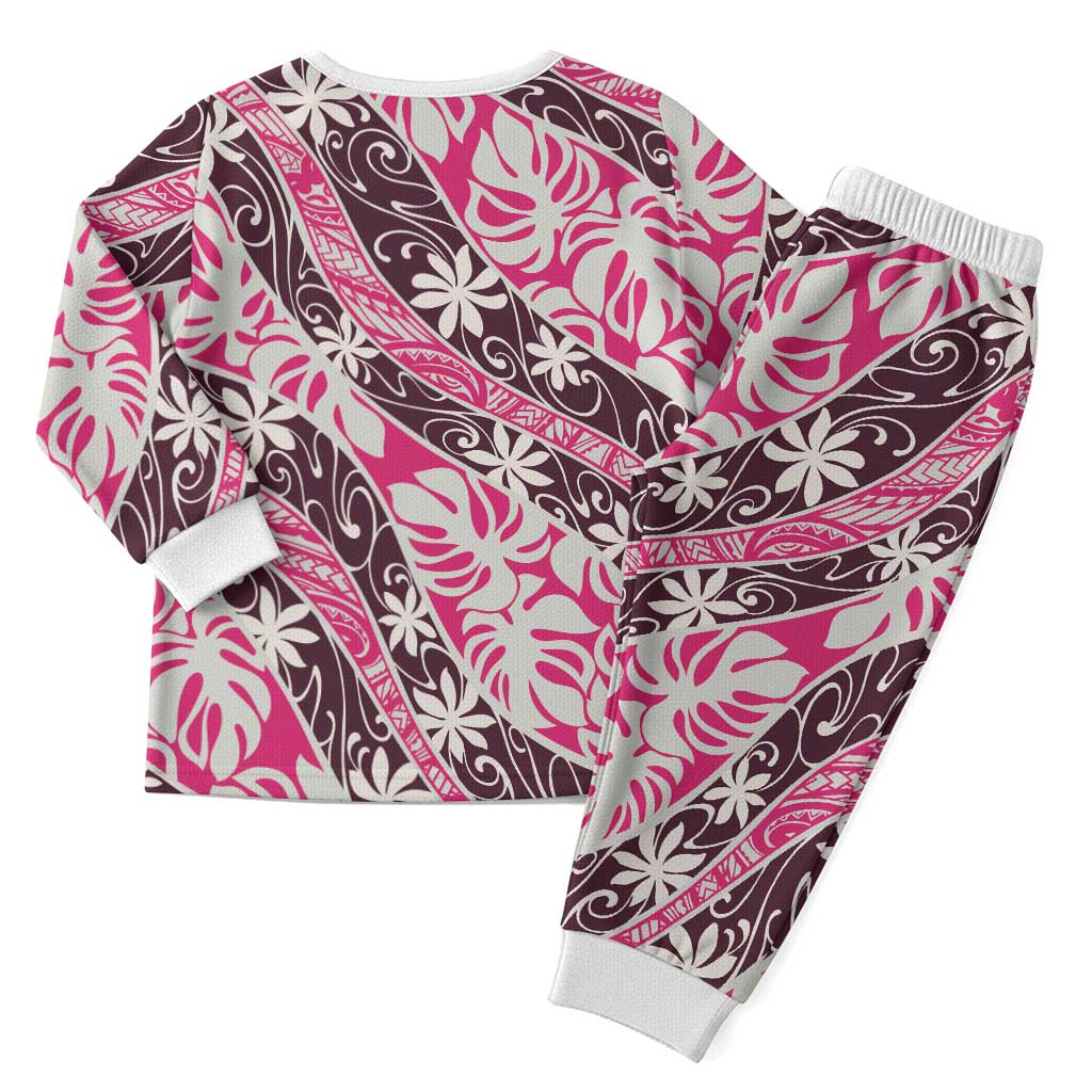 Tarona Tahiti Tiare Monstera Christmas Pajama Set Polynesian Pattern Curve Style - Polynesian Pride