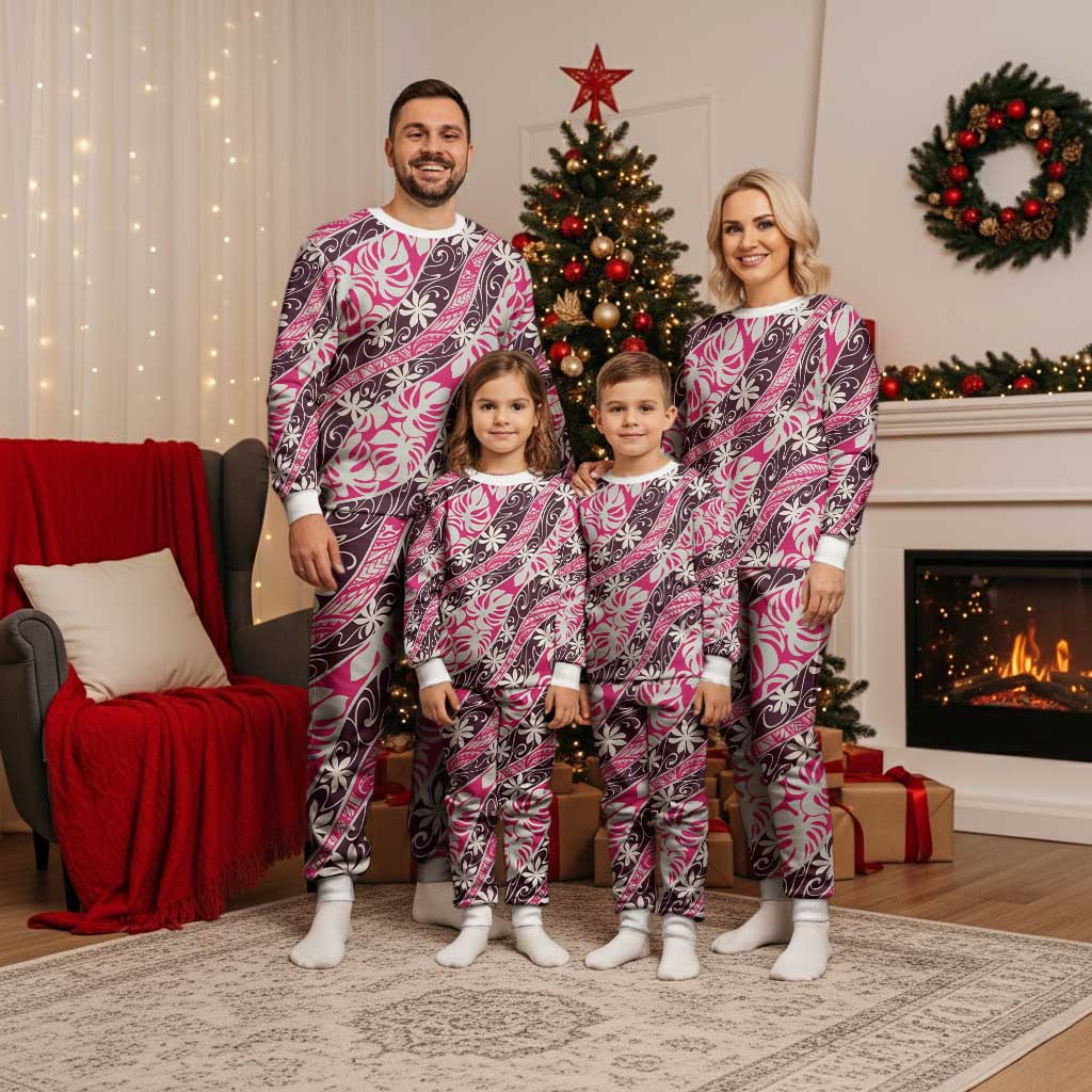 Tarona Tahiti Tiare Monstera Christmas Pajama Set Polynesian Pattern Curve Style - Polynesian Pride