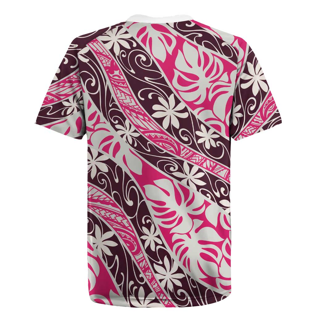 Tarona Tahiti Tiare Monstera Rugby Jersey Polynesian Pattern Curve Style - Polynesian Pride