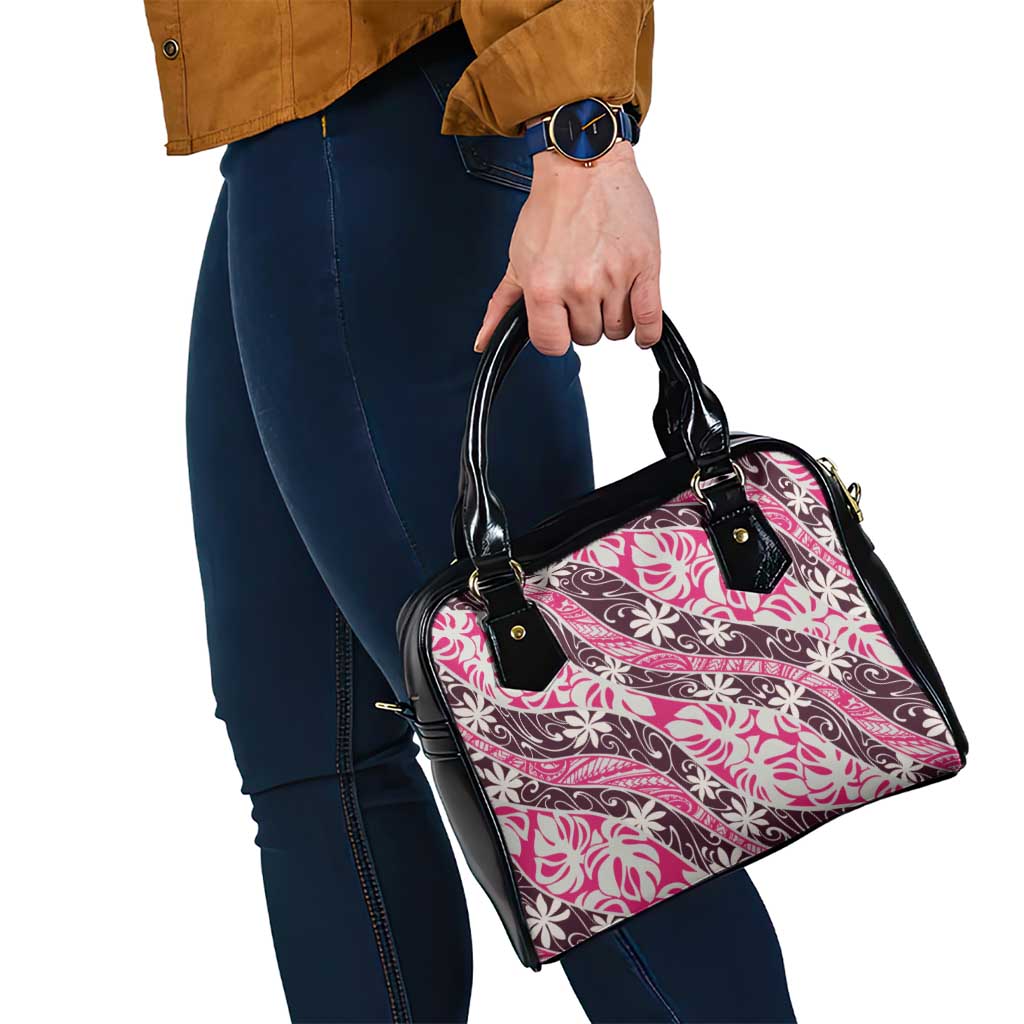 Tarona Tahiti Tiare Monstera Shoulder Handbag Polynesian Pattern Curve Style - Polynesian Pride