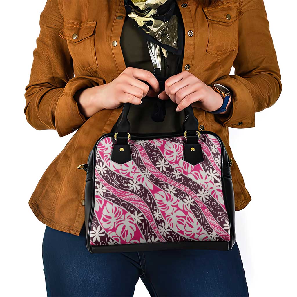 Tarona Tahiti Tiare Monstera Shoulder Handbag Polynesian Pattern Curve Style - Polynesian Pride