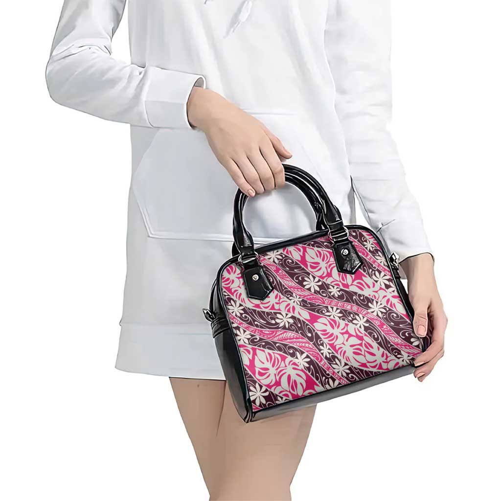 Tarona Tahiti Tiare Monstera Shoulder Handbag Polynesian Pattern Curve Style - Polynesian Pride