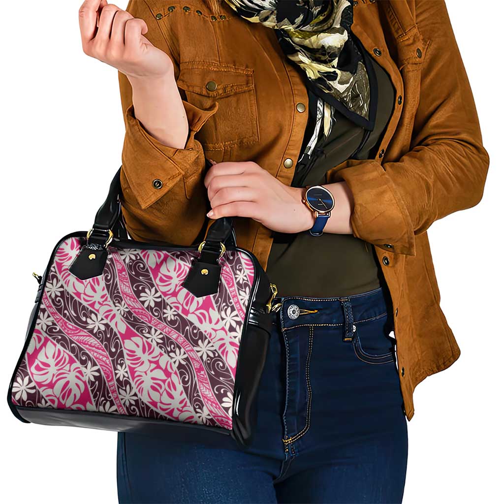Tarona Tahiti Tiare Monstera Shoulder Handbag Polynesian Pattern Curve Style - Polynesian Pride
