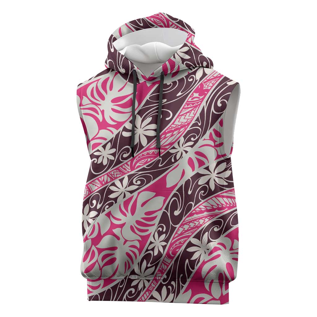 Tarona Tahiti Tiare Monstera Sleeveless Hoodie Polynesian Pattern Curve Style - Polynesian Pride