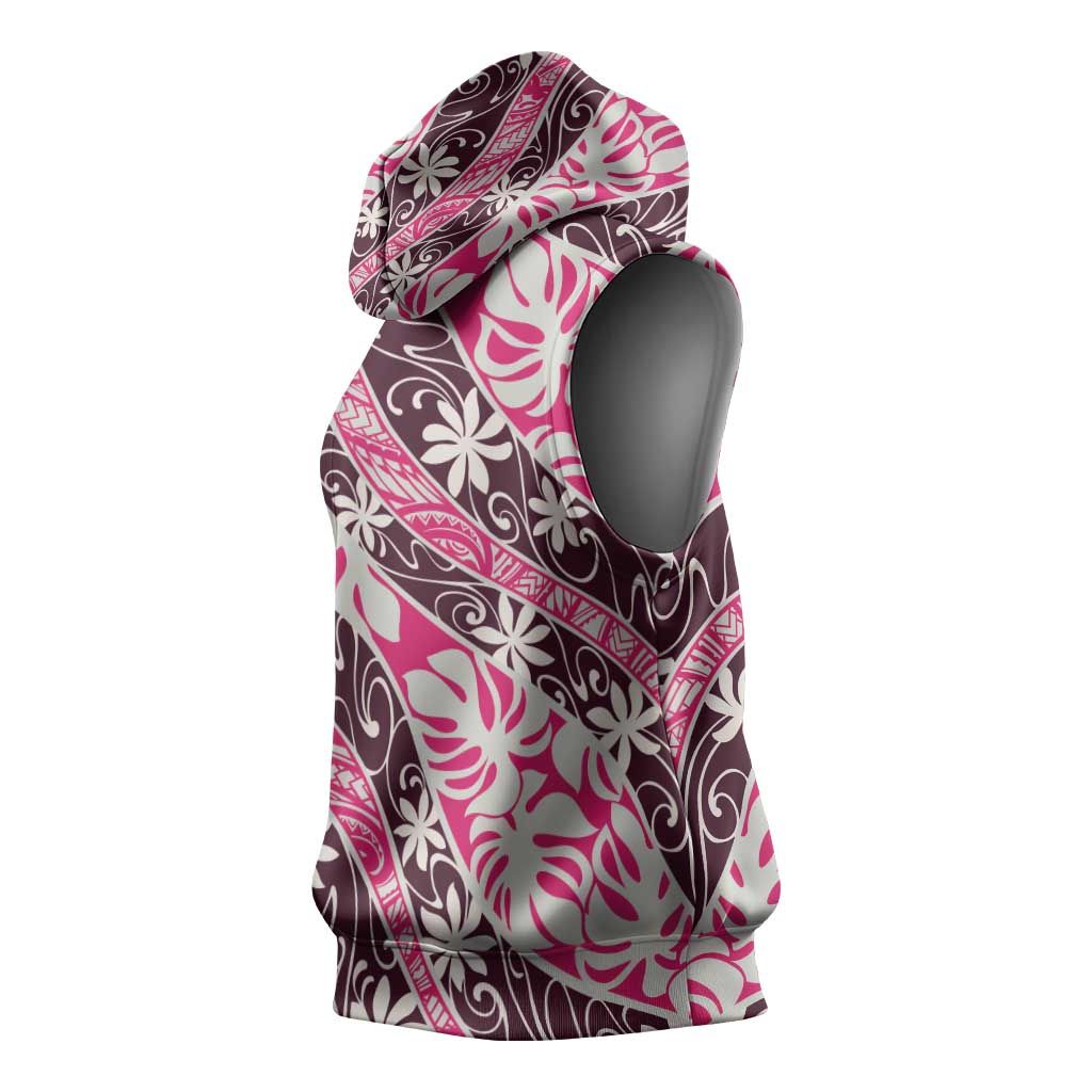 Tarona Tahiti Tiare Monstera Sleeveless Hoodie Polynesian Pattern Curve Style - Polynesian Pride