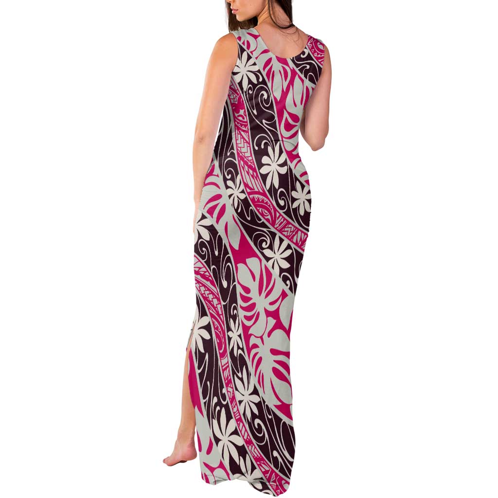 Tarona Tahiti Tiare Monstera Tank Maxi Dress Polynesian Pattern Curve Style - Polynesian Pride