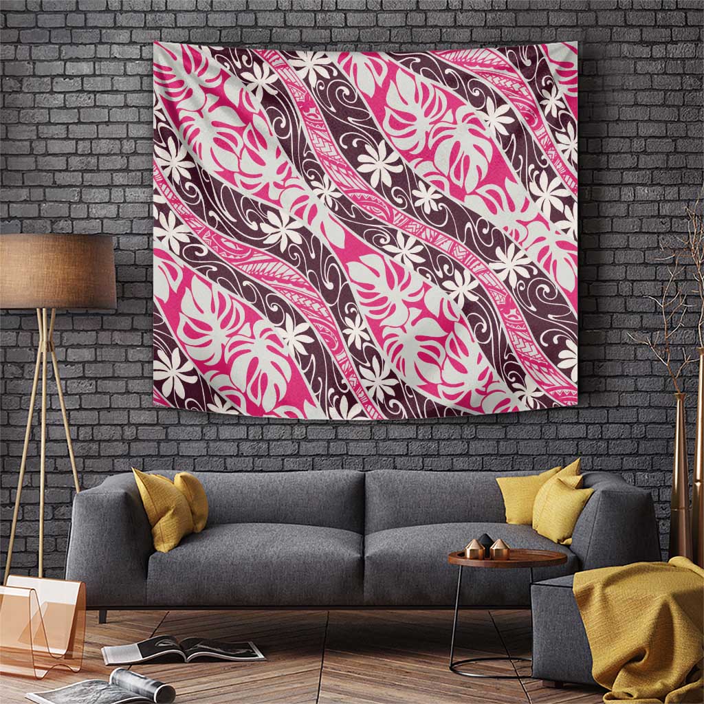 Tarona Tahiti Tiare Monstera Tapestry Polynesian Pattern Curve Style - Polynesian Pride
