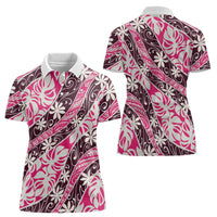 Tarona Tahiti Tiare Monstera Women Polo Shirt Polynesian Pattern Curve Style LT01 - Polynesian Pride