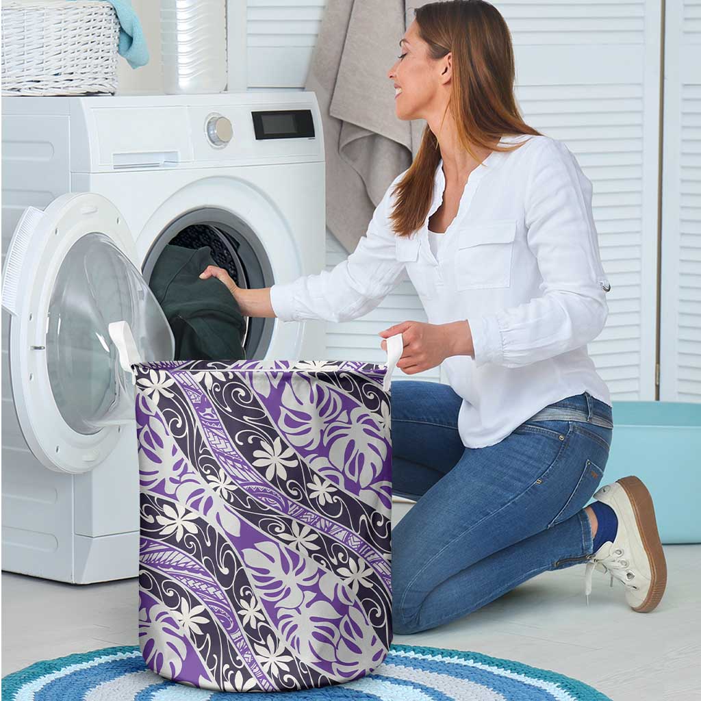Vareau Tahiti Tiare Monstera Laundry Basket Polynesian Pattern Curve Style - Polynesian Pride