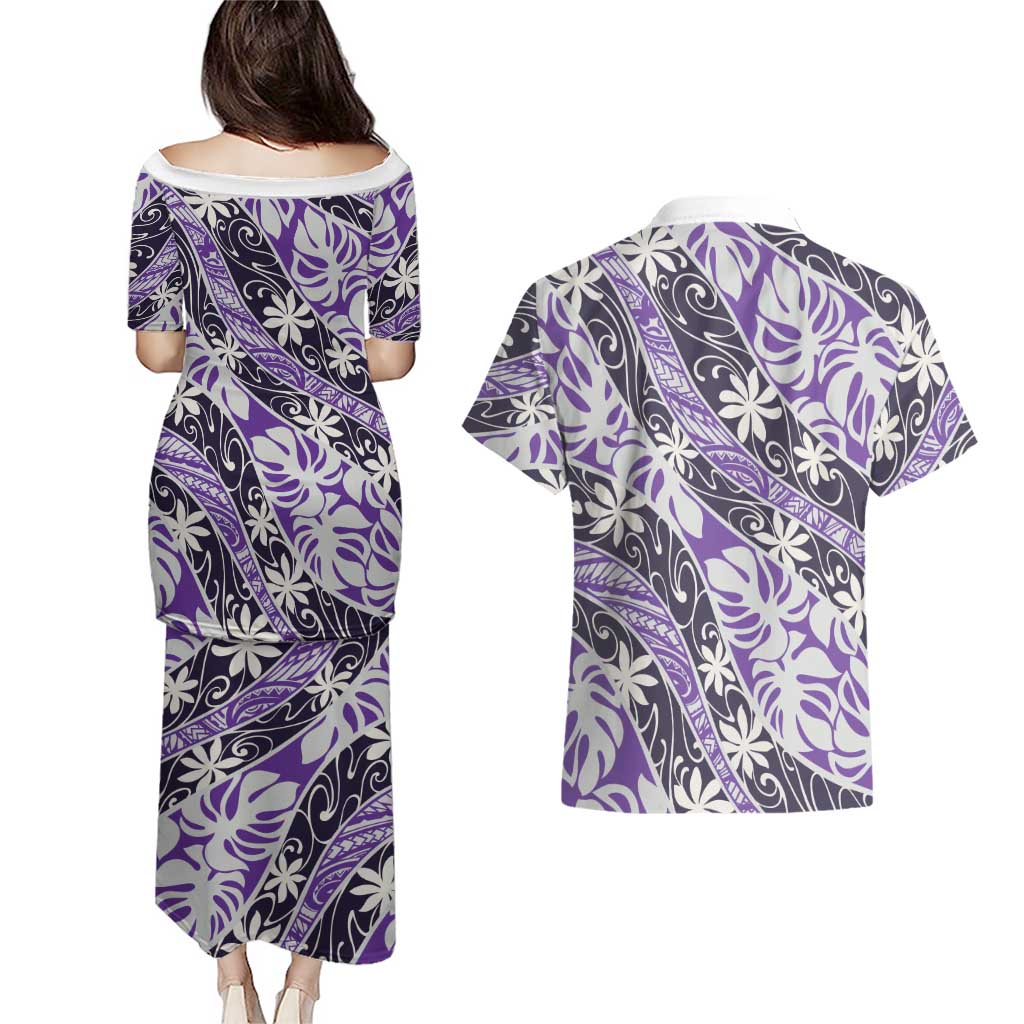Vareau Tahiti Tiare Monstera Couples Matching Puletasi and Hawaiian Shirt Polynesian Pattern Curve Style - Polynesian Pride