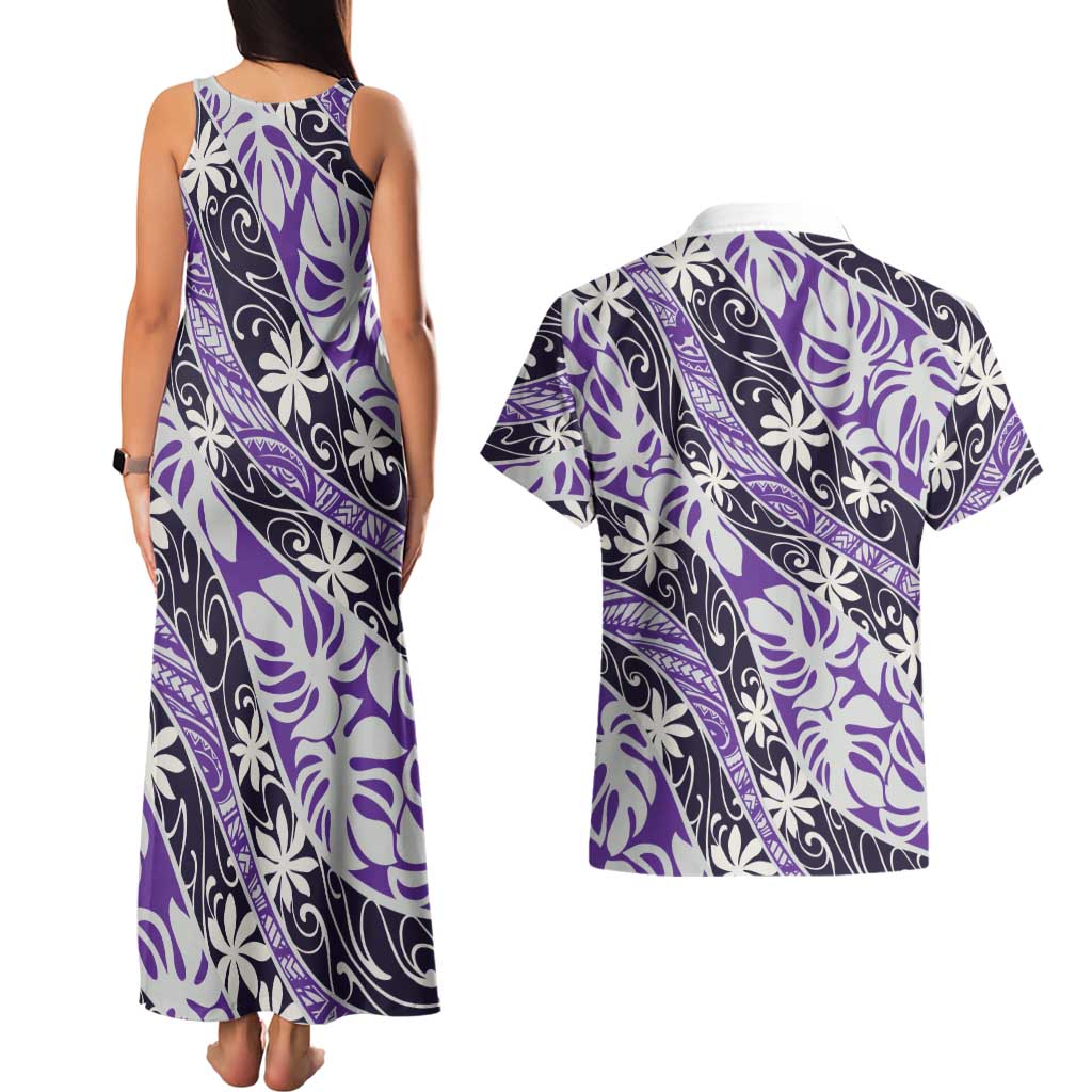 Vareau Tahiti Tiare Monstera Couples Matching Tank Maxi Dress and Hawaiian Shirt Polynesian Pattern Curve Style - Polynesian Pride
