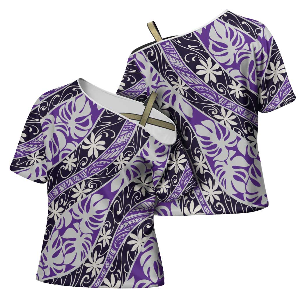 Vareau Tahiti Tiare Monstera Cross Shoulder Shirt Polynesian Pattern Curve Style - Polynesian Pride