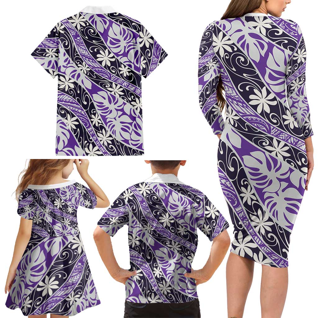 Vareau Tahiti Tiare Monstera Family Matching Long Sleeve Bodycon Dress and Hawaiian Shirt Polynesian Pattern Curve Style LT01 - Polynesian Pride