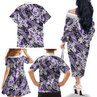 Vareau Tahiti Tiare Monstera Family Matching Off The Shoulder Long Sleeve Dress and Hawaiian Shirt Polynesian Pattern Curve Style LT01 - Polynesian Pride