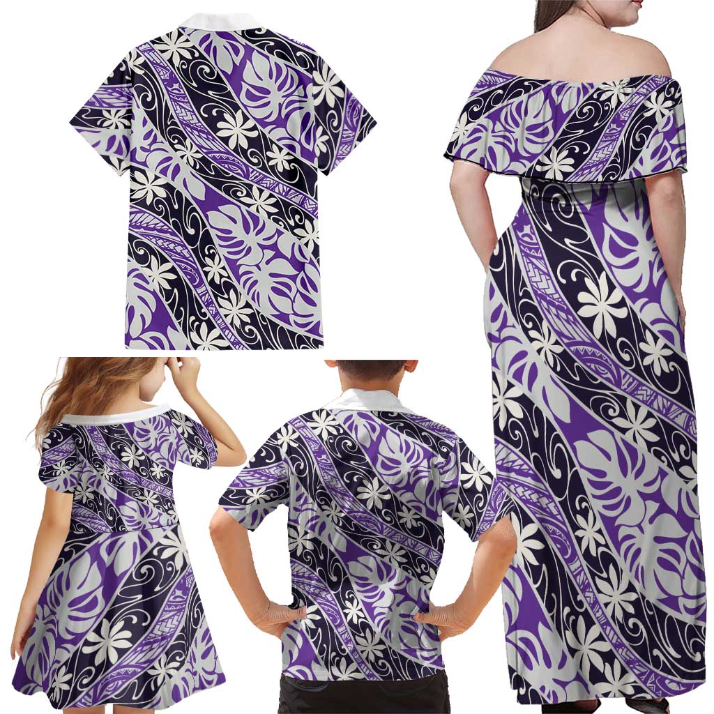 Vareau Tahiti Tiare Monstera Family Matching Off Shoulder Maxi Dress and Hawaiian Shirt Polynesian Pattern Curve Style LT01 - Polynesian Pride
