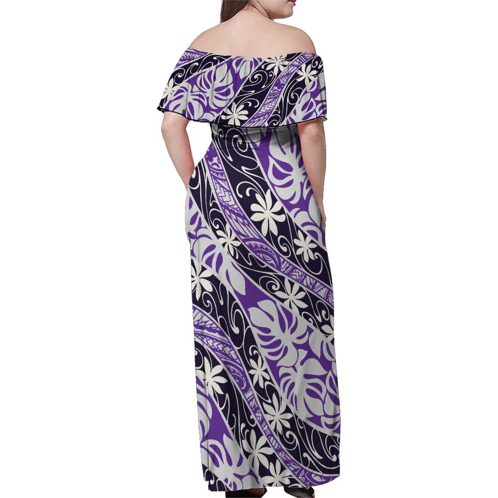 Vareau Tahiti Tiare Monstera Family Matching Off Shoulder Maxi Dress and Hawaiian Shirt Polynesian Pattern Curve Style LT01 - Polynesian Pride