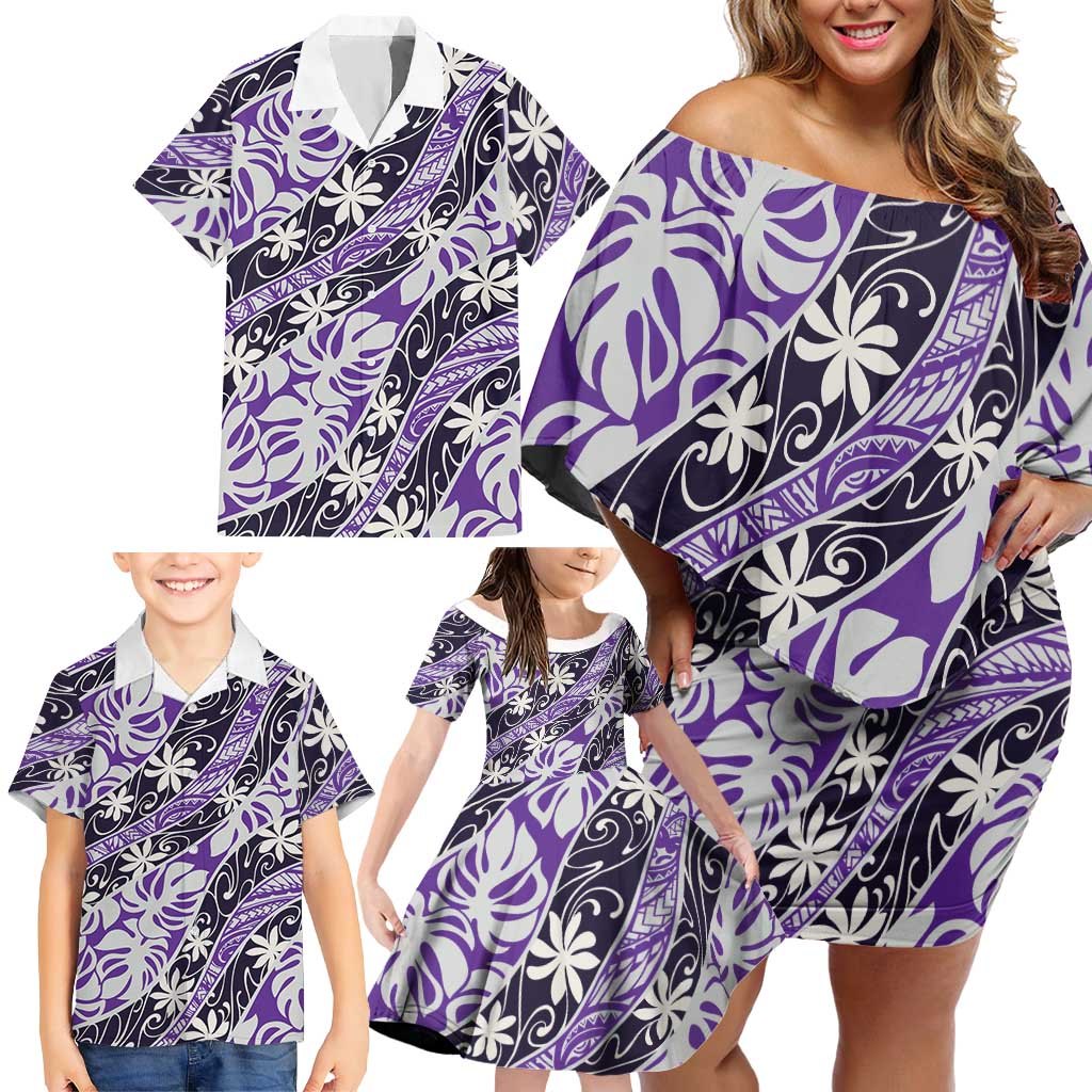 Vareau Tahiti Tiare Monstera Family Matching Off Shoulder Short Dress and Hawaiian Shirt Polynesian Pattern Curve Style - Polynesian Pride