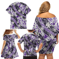 Vareau Tahiti Tiare Monstera Family Matching Off Shoulder Short Dress and Hawaiian Shirt Polynesian Pattern Curve Style LT01 - Polynesian Pride