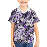 Vareau Tahiti Tiare Monstera Family Matching Puletasi and Hawaiian Shirt Polynesian Pattern Curve Style LT01 Son's Shirt Purple - Polynesian Pride