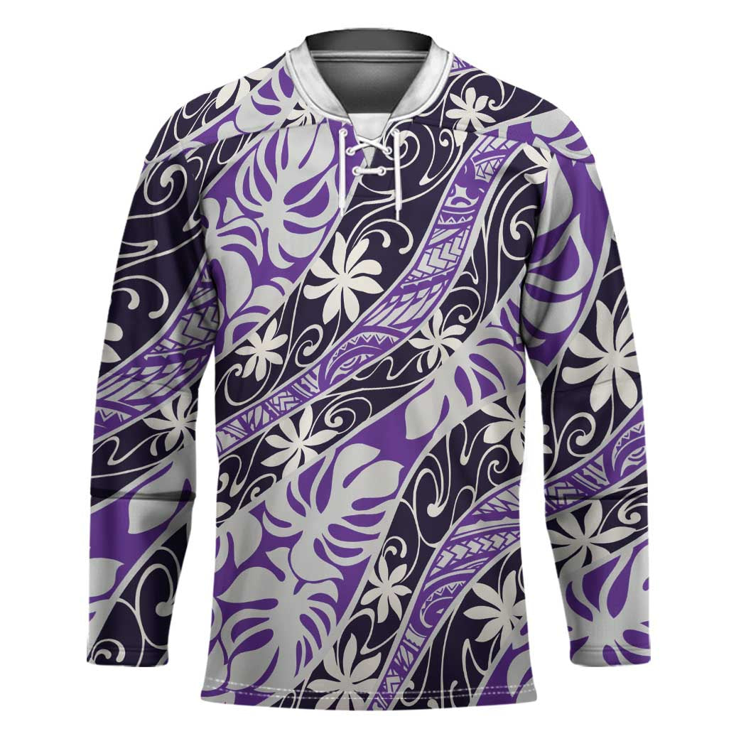 Vareau Tahiti Tiare Monstera Hockey Jersey Polynesian Pattern Curve Style - Polynesian Pride
