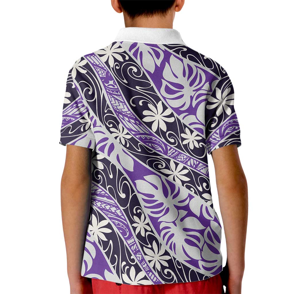 Vareau Tahiti Tiare Monstera Kid Polo Shirt Polynesian Pattern Curve Style - Polynesian Pride