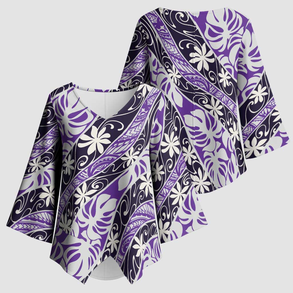 Vareau Tahiti Tiare Monstera Kimono Sleeve Blouse Polynesian Pattern Curve Style - Polynesian Pride