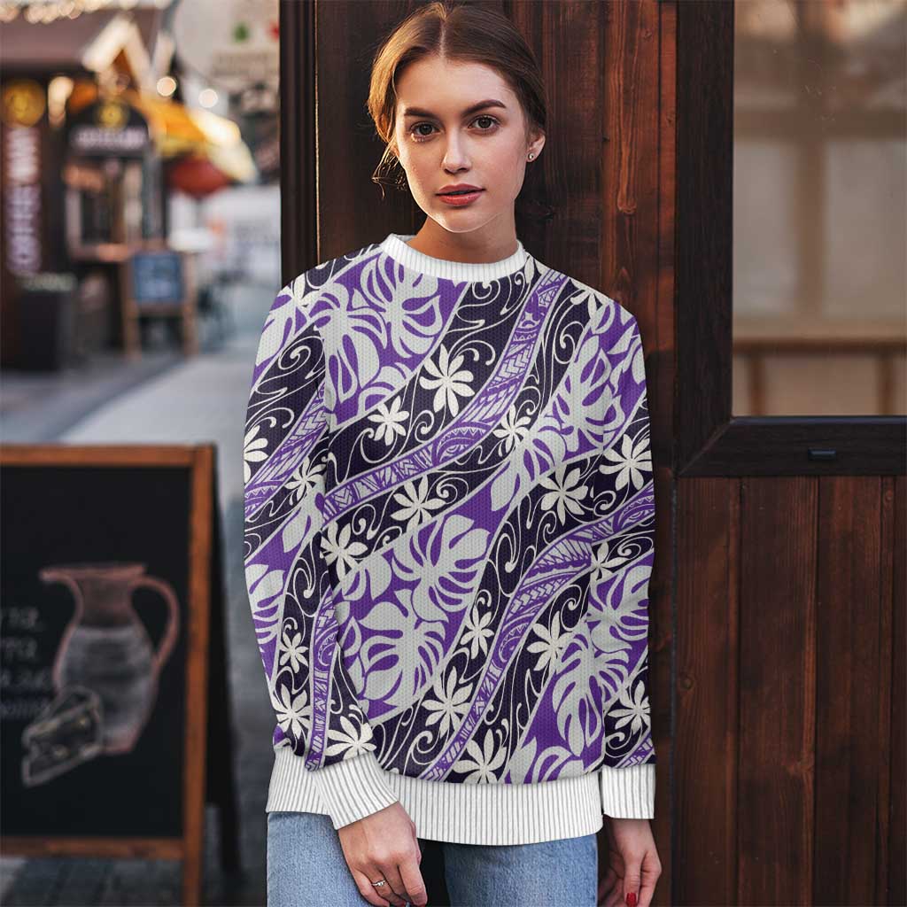 Vareau Tahiti Tiare Monstera Ugly Christmas Sweater Polynesian Pattern Curve Style - Polynesian Pride