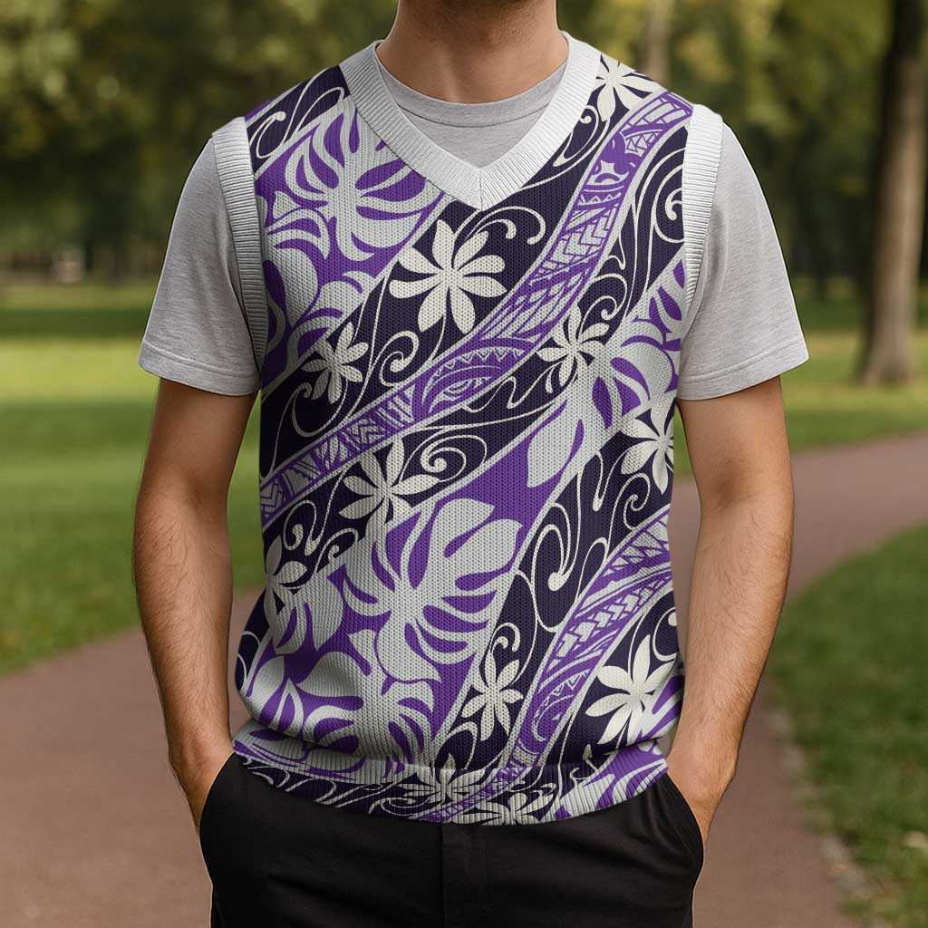Vareau Tahiti Tiare Monstera Christmas Knitted V-Neck Vest Polynesian Pattern Curve Style - Polynesian Pride
