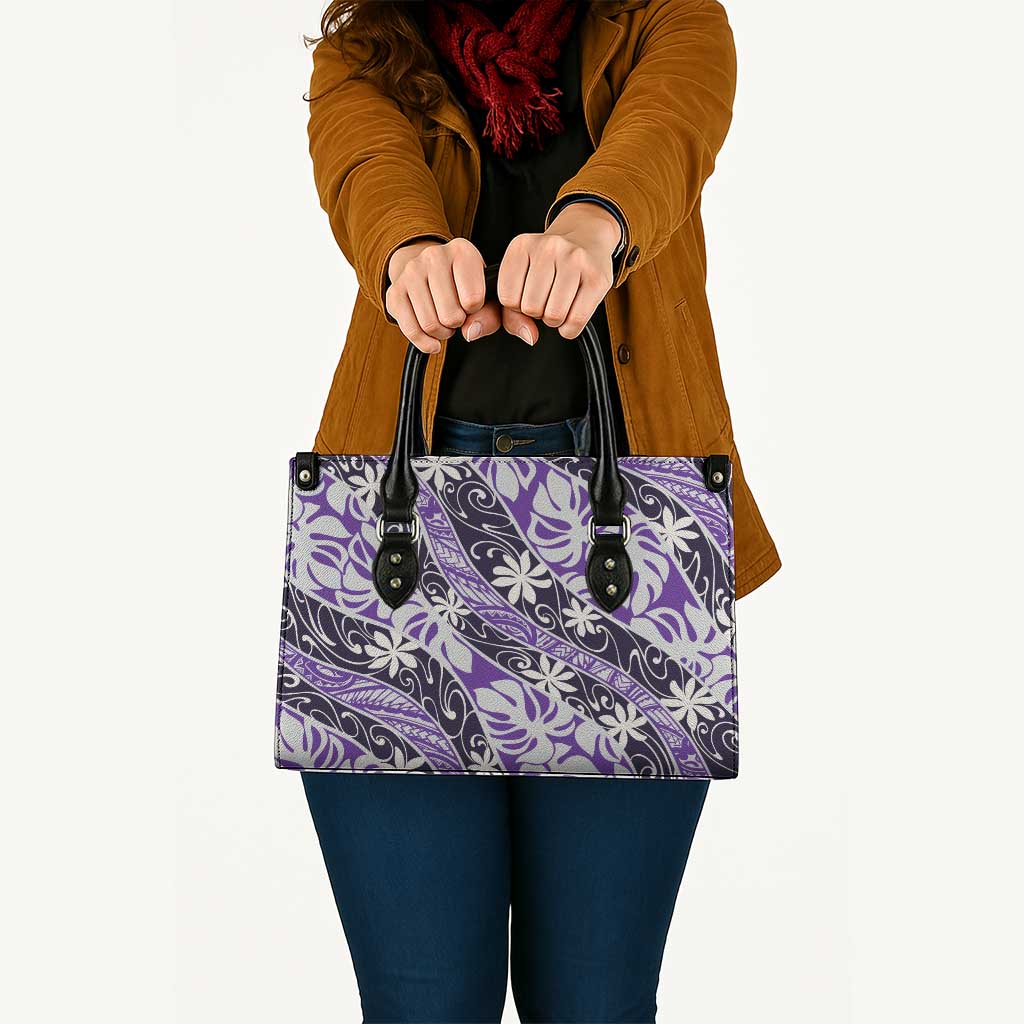 Vareau Tahiti Tiare Monstera Leather Bag Polynesian Pattern Curve Style - Polynesian Pride